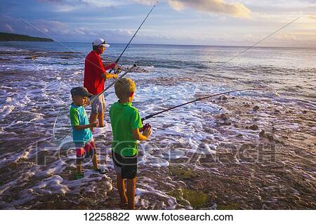 Father and sons fishing on Niue Island; Niue View Large Photo Image Stock Image - Father and sons fishing on Niue Island; Niue. Fotosearch