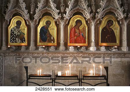 Stock Image - Fedorov's Iconostasis in the retroquire of Winchester Cathedral; Winchester, Hampshire, England. Fotosearch