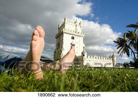 Feet Of Tourist Relaxing In Front Of Belem Tower View Large Photo Image Stock Image - Feet Of Tourist Relaxing In Front Of Belem Tower. Fotosearch