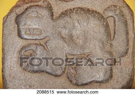 Stock Photography - Feline Bas-Relief On Display In The Site Museum Of Chavin De Huantar, Ancash, Peru. Fotosearch