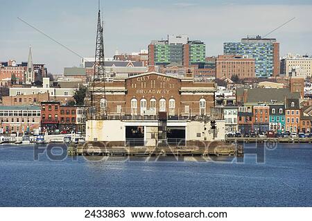 Stock Image - Fells Point skyline from the harbour; Baltimore, Maryland, United States of America. Fotosearch