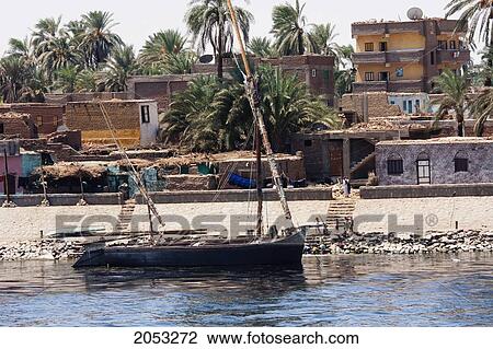 Stock Image - Felucca On The Nile River Between Aswan And Esna, Aswan, Egypt. Fotosearch