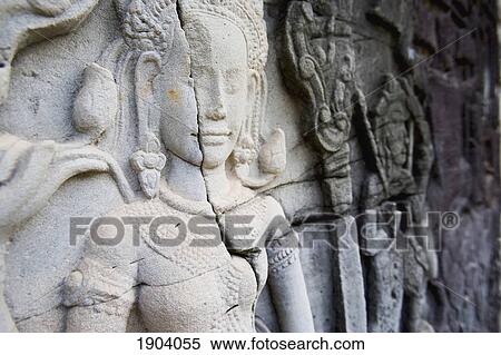 Stock Photography - Female Representation Carved On Wall Of Bayon Temple, Angkor, Siem Reap, Cambodia. Fotosearch