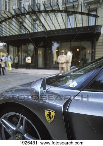 Stock Image - Ferrari Parked Outside La Hermitage Hotel. Fotosearch
