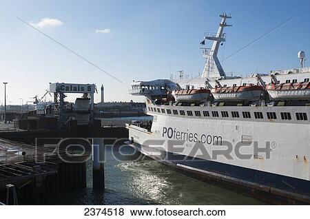 Stock Photo - Ferry arriving in port; Calais, France. Fotosearch