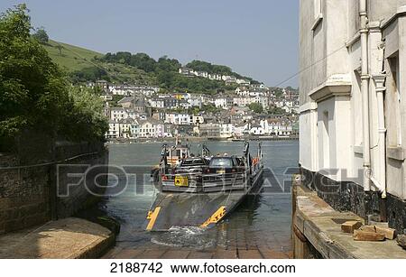Stock Image - Ferry from Dartmouth to Kingswear, South Hams District; Dartmouth, Devon, England. Fotosearch