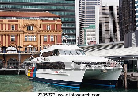 Stock Image - Ferry In Harbour; New Zealand. Fotosearch