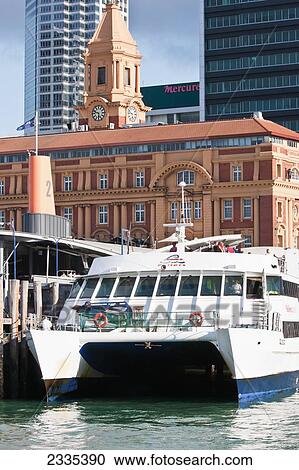 Stock Image - Ferry In Harbour; New Zealand. Fotosearch