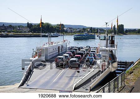 Stock Photo - Ferry Over The Rhine; Linz Am Rhein, Rheinland-Pfalz, Germany. Fotosearch