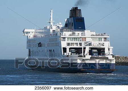 Stock Photo - Ferry with vehicles leaving Calais; France. Fotosearch