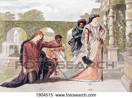 Stock Photography - Feste, The Jester, Sings In Twelfth Night, Act Ii, Scene Iv, By William Shakespeare. Come Away, Come Away, Death. Drawn By Sir John Gilbert. From The Illustrated Library Shakspeare, Published London 1890.. Fotosearch