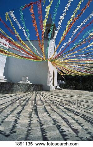 Stock Photography - Festival Decorations In Village Square, Ibiza, Spain. Fotosearch