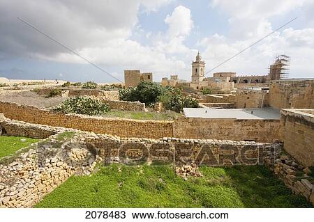 Stock Image - Fields Inside The Citadel, Victoria (Rabat), Gozo Island, Malta. Fotosearch