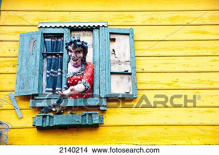 Picture - Figure In A Window In Caminito, La Boca, Buenos Aires, Argentina. Fotosearch