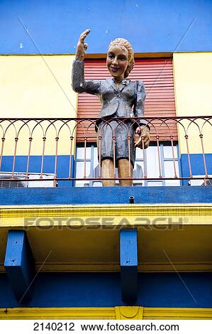 Stock Image - Figure Of Evita On A Balcony In Caminito, La Boca, Buenos Aires, Argentina. Fotosearch