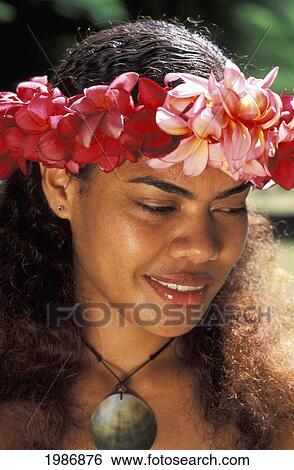 Fiji, Beautiful Young Local Woman, Wearing Flower Haku, Close-Up Of Face. View Large Photo Image Stock Photograph - Fiji, Beautiful Young Local Woman, Wearing Flower Haku, Close-Up Of Face.. Fotosearch