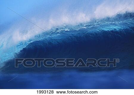 Stock Photo - Fiji, Blue Wave Curling Over With White Waters.. Fotosearch