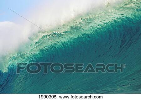 Fiji, Electric Blue Curling Wave View Large Photo Image Stock Photography - Fiji, Electric Blue Curling Wave. Fotosearch