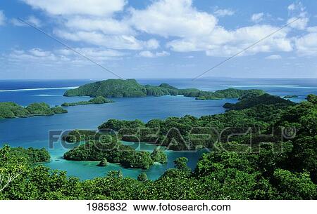 Stock Image - Fiji, Landscape overlooking bay among islands; Vanua Belavu. Fotosearch