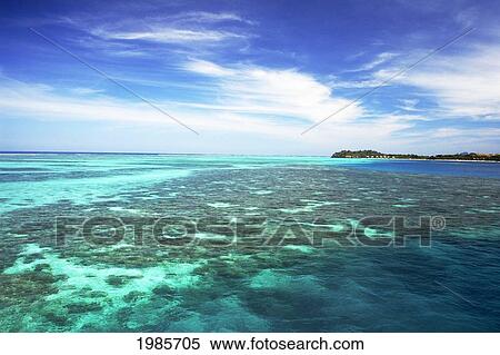 Stock Photography - Fiji, View from ocean to Mana Island; Mamanuca Islands. Fotosearch