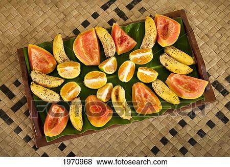 Fiji, Viti Levu Island, Bulou's Eco Lodge, Bananas, Papaya, And Oranges On A Fruit Tray. View Large Photo Image Stock Photo - Fiji, Viti Levu Island, Bulou's Eco Lodge, Bananas, Papaya, And Oranges On A Fruit Tray.. Fotosearch