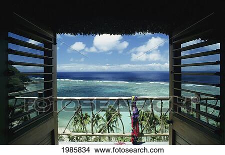 Fiji, Wakaya Island, Private Home, Beautiful Oceanview Through Doorway, Towel And Flip-Flops On Lanai. View Large Photo Image Picture - Fiji, Wakaya Island, Private Home, Beautiful Oceanview Through Doorway, Towel And Flip-Flops On Lanai.. Fotosearch