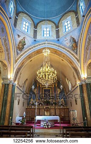 Stock Photograph - Fira's Catholic Cathedral dedicated to Saint John The Baptist; Santorini, Greece. Fotosearch