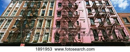 Stock Image - Fire Escapes On Exterior Of Buildings In Soho. Fotosearch