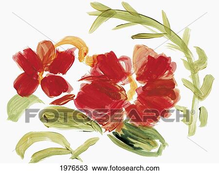 Stock Image - Fire In The Tropics, Colorful Flowers On White Background (Acrylic Painting).. Fotosearch