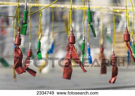 Stock Photo - Fireworks In Plaza Del Ayuntamiento In Preparation For Mascleta During Fallas Festival; Valencia, Spain. Fotosearch