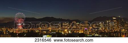 Stock Photograph - Fireworks Over English Bay During The Celebration Of Light; Vancouver British Columbia Canada. Fotosearch