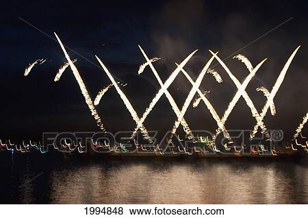 Stock Photo - Fireworks Over English Bay Presented By Mexico During The 2006 Symphony Of Fire, Vancouver, British Columbia, Canada. Fotosearch