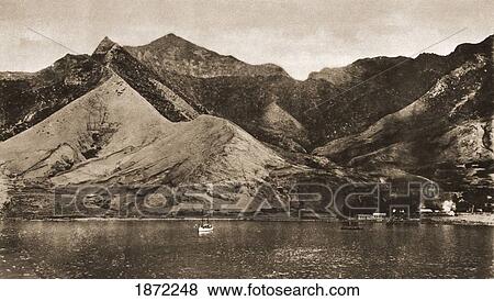 Stock Photo - Fisherman's Cove, Juan Fernandez Island, Where The Dresden May Have Sheltered During First World War Breaking Chilian Neutrality. Also Known As Robinson Crusoe Island. From The Illustrated War News Published 1915. Fotosearch