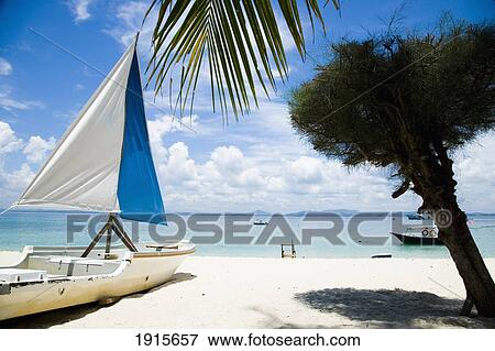 Fishing Boat Moored On Beach View Large Photo Image Stock Photo - Fishing Boat Moored On Beach. Fotosearch