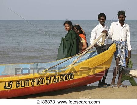 Stock Image - Fishing Boat On The Coromandel Coast Covelong Beach Tamil Nadu India. Fotosearch