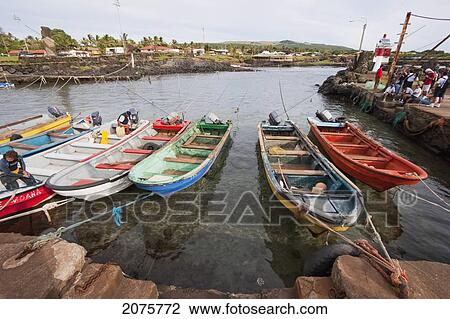 Stock Image - Fishing Boats In Hanga Roa Harbour, Rapa Nui (Easter Island), Chile. Fotosearch