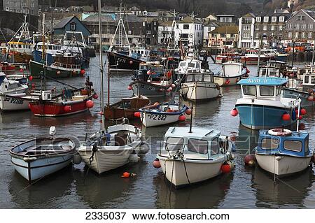 Stock Photo - Fishing Boats In Megavissey Harbour; Cornwall, England, Uk. Fotosearch