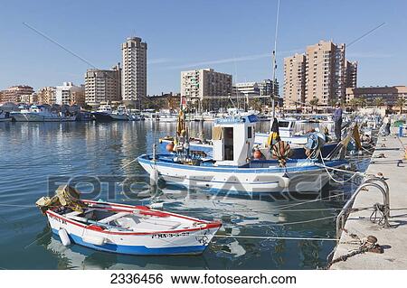 Stock Photograph - Fishing Boats In The Harbour; Fuengirola, Malaga Province, Costa Del Sol, Andalusia, Spain. Fotosearch