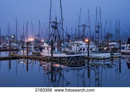 Stock Photograph - Fishing Port And Boats At The Blue Hour; Charleston Oregon United States Of America. Fotosearch