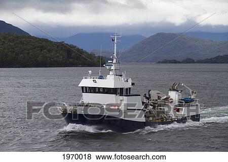 Stock Photo - Fishing Trawler In Canal Moraleda, Aysen Region, Chile. Fotosearch