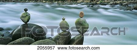 Stock Photo - Fl3074, Ron Watts; Balancing Rocks In Stream. Fotosearch