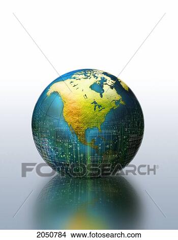 Fl6290, Xyz; Globe Of North America With Circuitry And Reflection View Large Photo Image Picture - Fl6290, Xyz; Globe Of North America With Circuitry And Reflection. Fotosearch