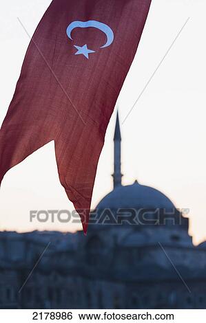 Flag Of Turkey Outside Rustem Pasha Mosque; Istanbul Turkey View Large Photo Image Stock Photograph - Flag Of Turkey Outside Rustem Pasha Mosque; Istanbul Turkey. Fotosearch