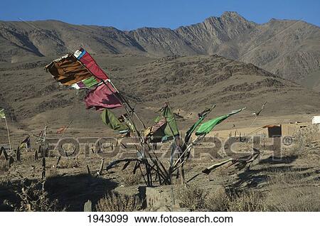 Stock Photo - Flags Fluttering In The Wind Over A Muslim Cemetery In Jalrez, Vardak Province, Afghanistan. Fotosearch