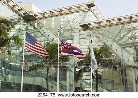 Flags flying in front of the Hawaii Convention Center; Oahu, Hawaii, United States of America View Large Photo Image Stock Photography - Flags flying in front of the Hawaii Convention Center; Oahu, Hawaii, United States of America. Fotosearch
