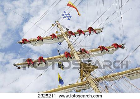 Stock Image - Flags On Mast Of Tall Ship; Halifax, Nova Scotia, Canada. Fotosearch
