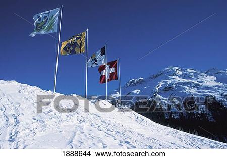 Flags On Top Of Snowy Mountains At St Moritz View Large Photo Image Picture - Flags On Top Of Snowy Mountains At St Moritz. Fotosearch