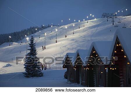 Stock Photograph - Floodlit Ski Slopes At Levi, Lapland, Finland. Fotosearch