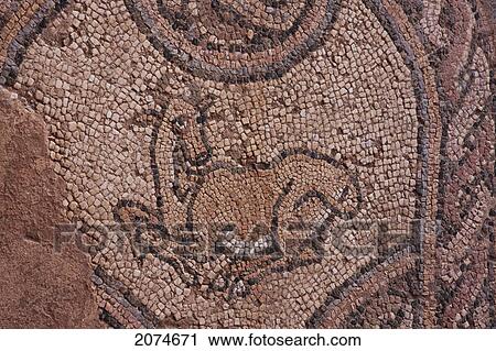 Stock Image - Floor Mosaic In The Catechumenium (Narthex) Of The Polyconchal Basilica At Plaoshnik, Ohrid, Macedonia. Fotosearch