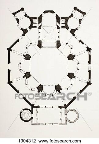 Stock Image - Floor Plan Of The 6Th Century Byzantine San Vitale Church In Ravenna, Italy. From Les Artes Au Moyen Age, Published Paris 1873.. Fotosearch